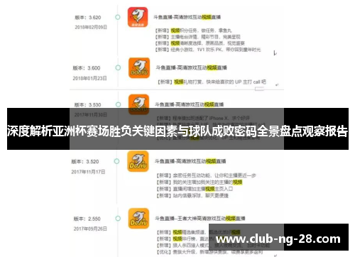 深度解析亚洲杯赛场胜负关键因素与球队成败密码全景盘点观察报告